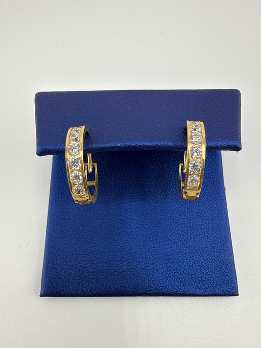 14k yellow gold and zirconia huggie earrings, classy and sparkling