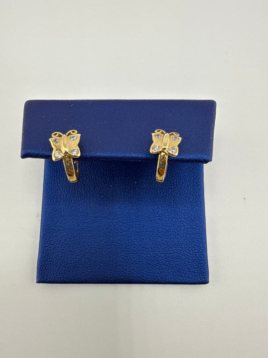 14k yellow gold and zirconia butterfly huggie earrings