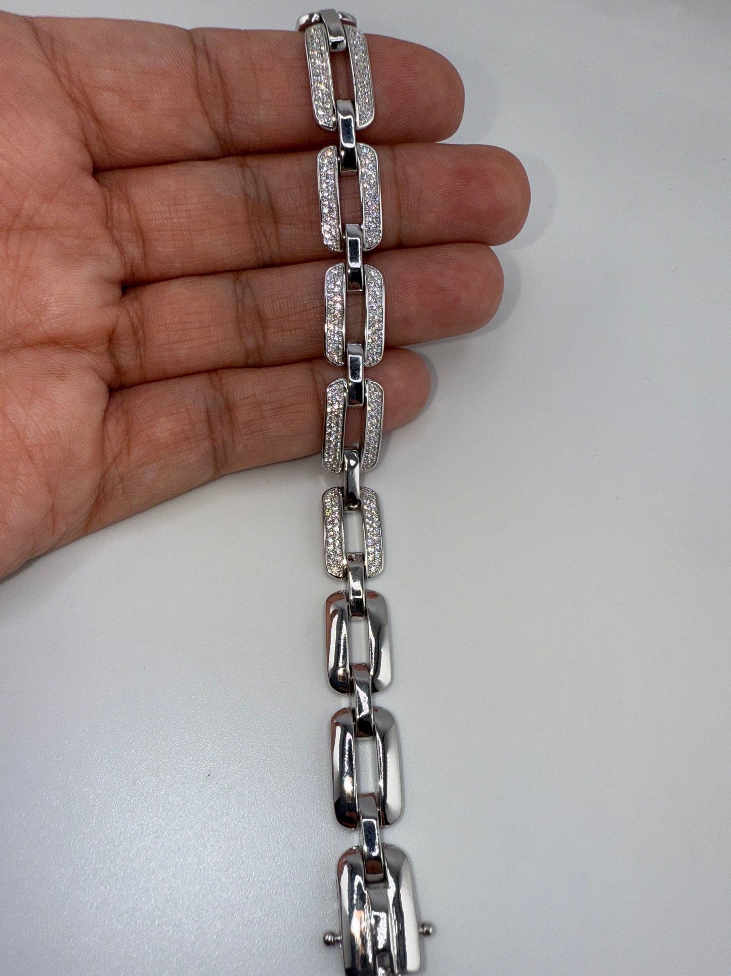 Sterling Silver Wide Zirconia Linked Bracelet