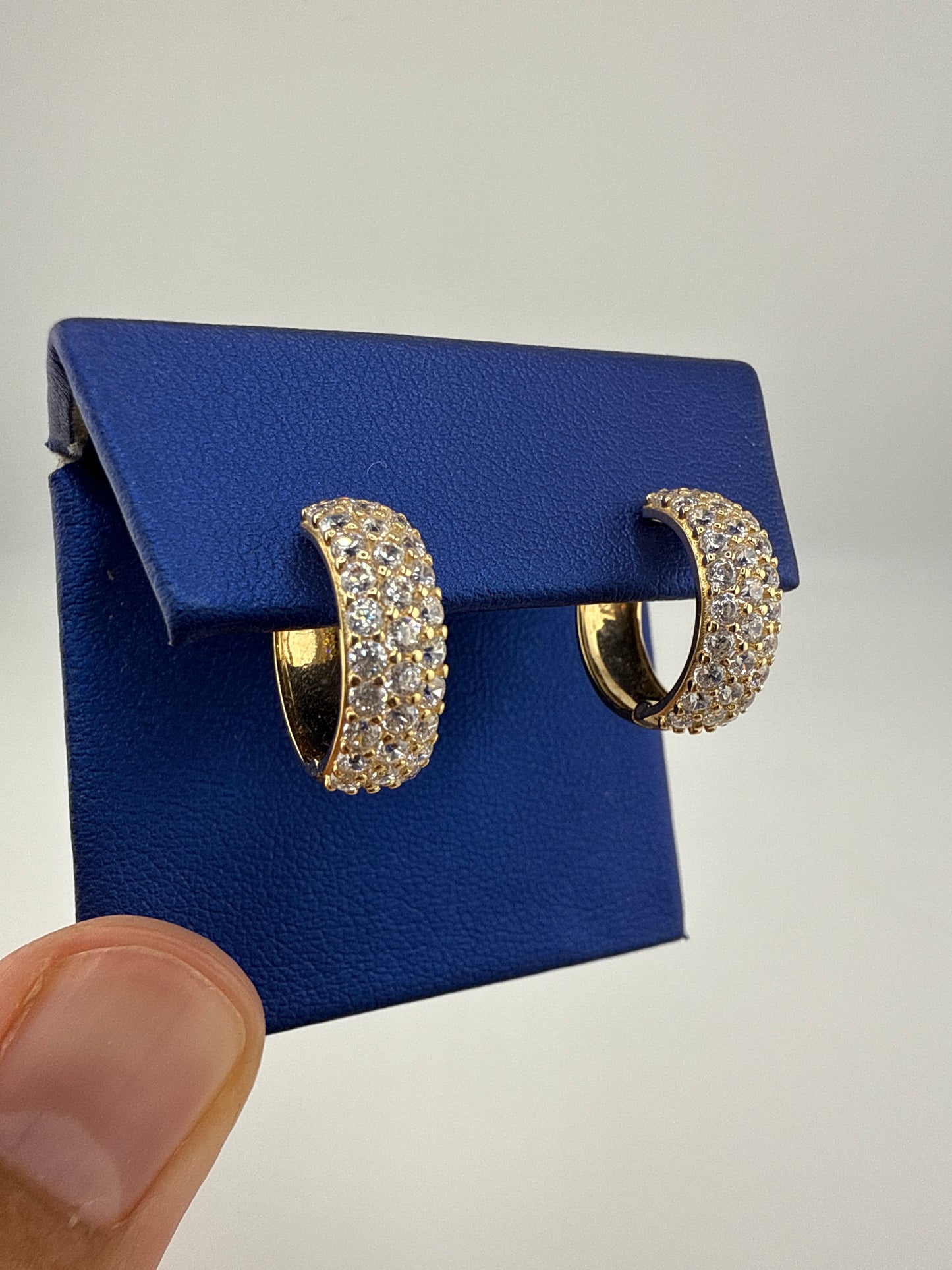 14k yellow gold and zirconia huggie earrings, classy and brilliant