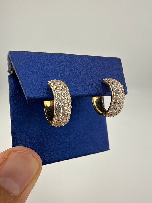 14k yellow gold and zirconia huggie earrings, classy and brilliant