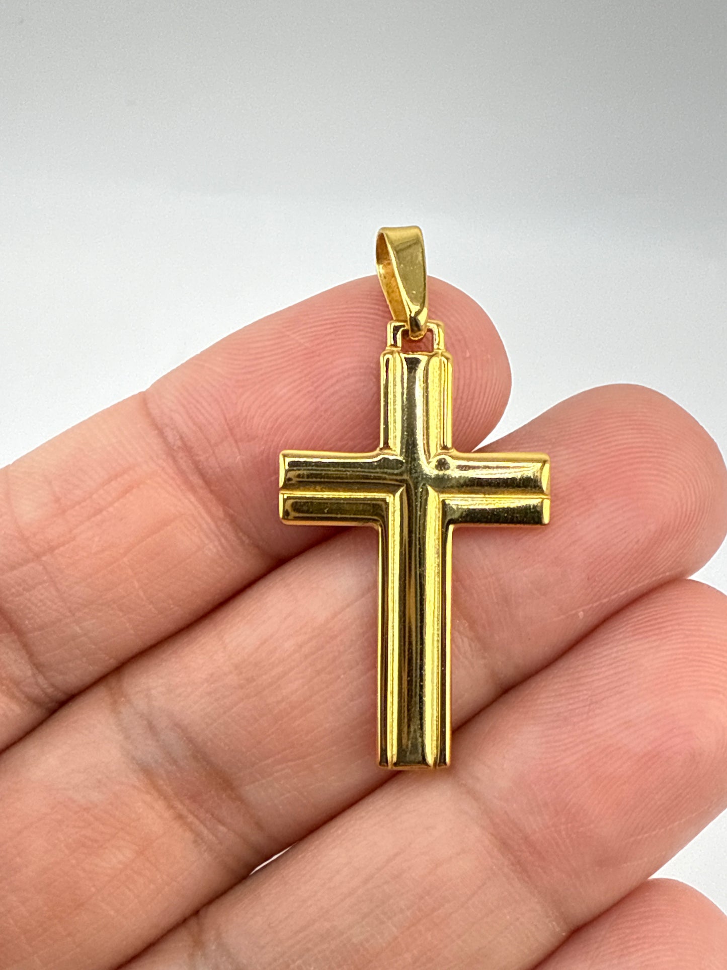 Sterling Silver Gold-tone Polished and Grooved Cross Pendant