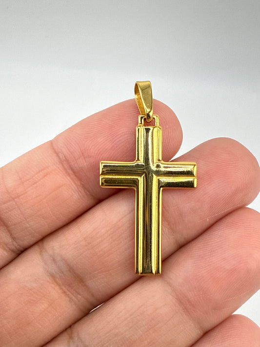 Sterling Silver Gold-tone Polished and Grooved Cross Pendant
