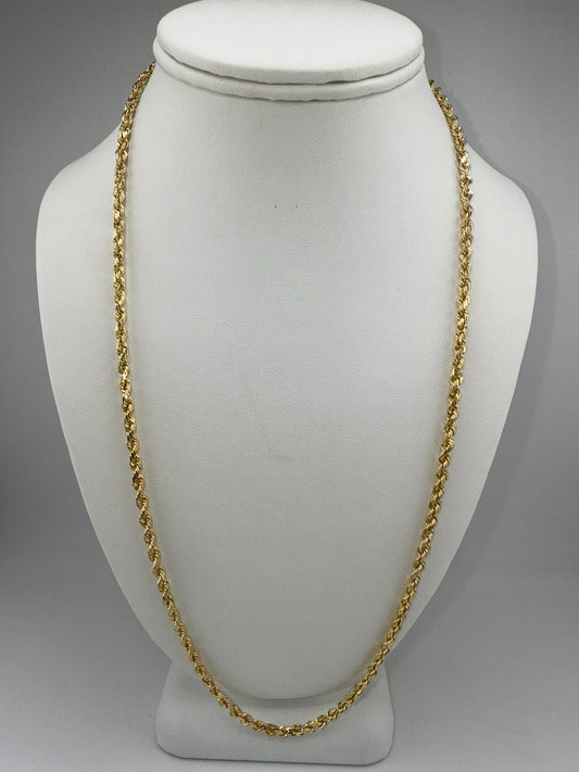 hollow rope chain | diamond cut | 14k gold | 3.25 mm width | 24 inches length