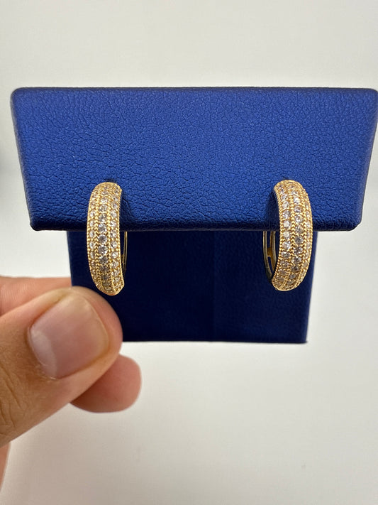 14k yellow gold and zirconia huggie earrings, sophisticated and timeless design