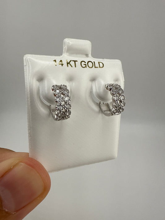 14k White Gold and Zirconia Huggie Earrings
