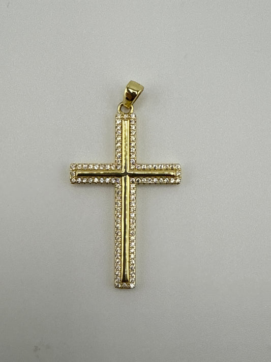 Sterling Silver Gold Plated Zirconia Cross Pendant