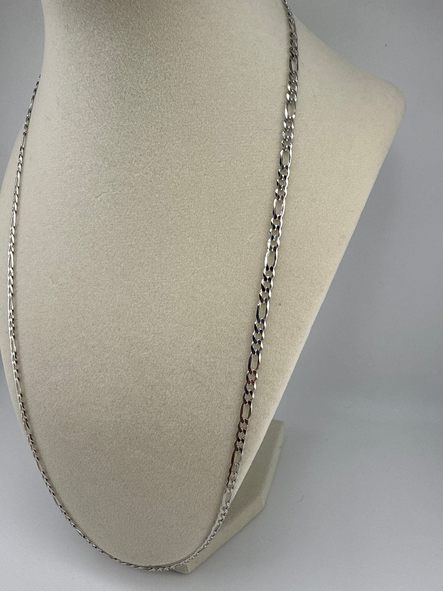 Sterling Silver 24inch 3.3mm Figaro Chain - Rhodium Plated