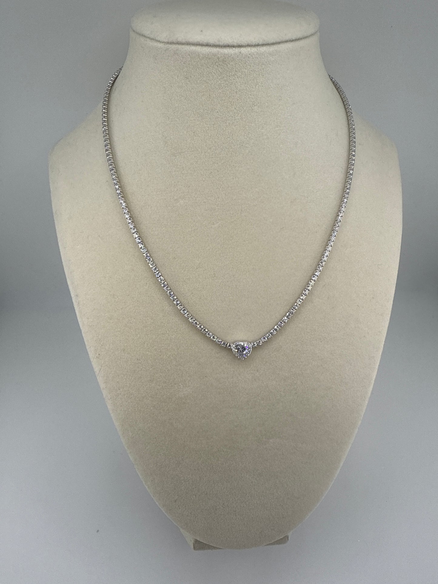 Sterling Silver, Alternating Round Zirconia Tennis Necklace