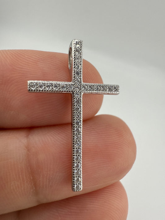 Sterling Silver, 16x26mm Micro Pave Cross Pendant - Large