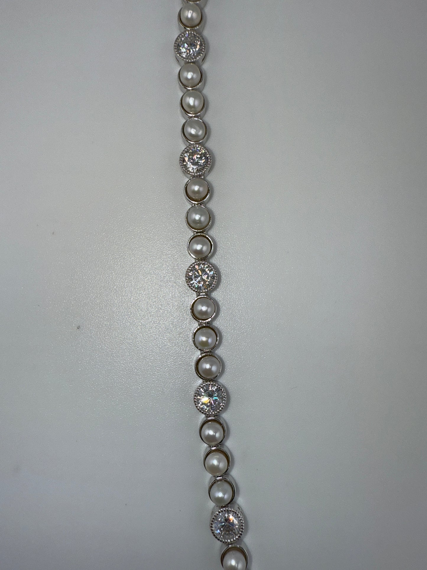 Sterling Silver, Pearl and Zirconia Beaded Outline Bracelet