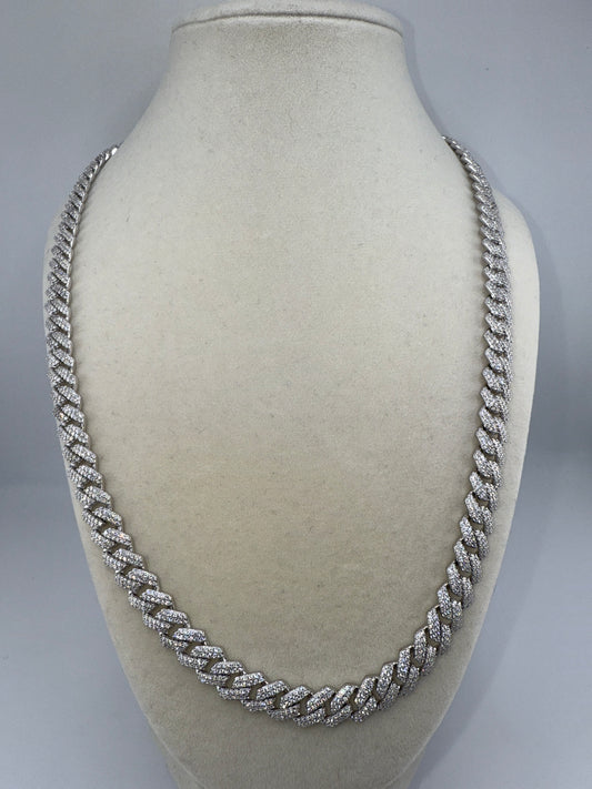 Sterling Silver 9mm Micro Pave Monaco Chain - 22inches