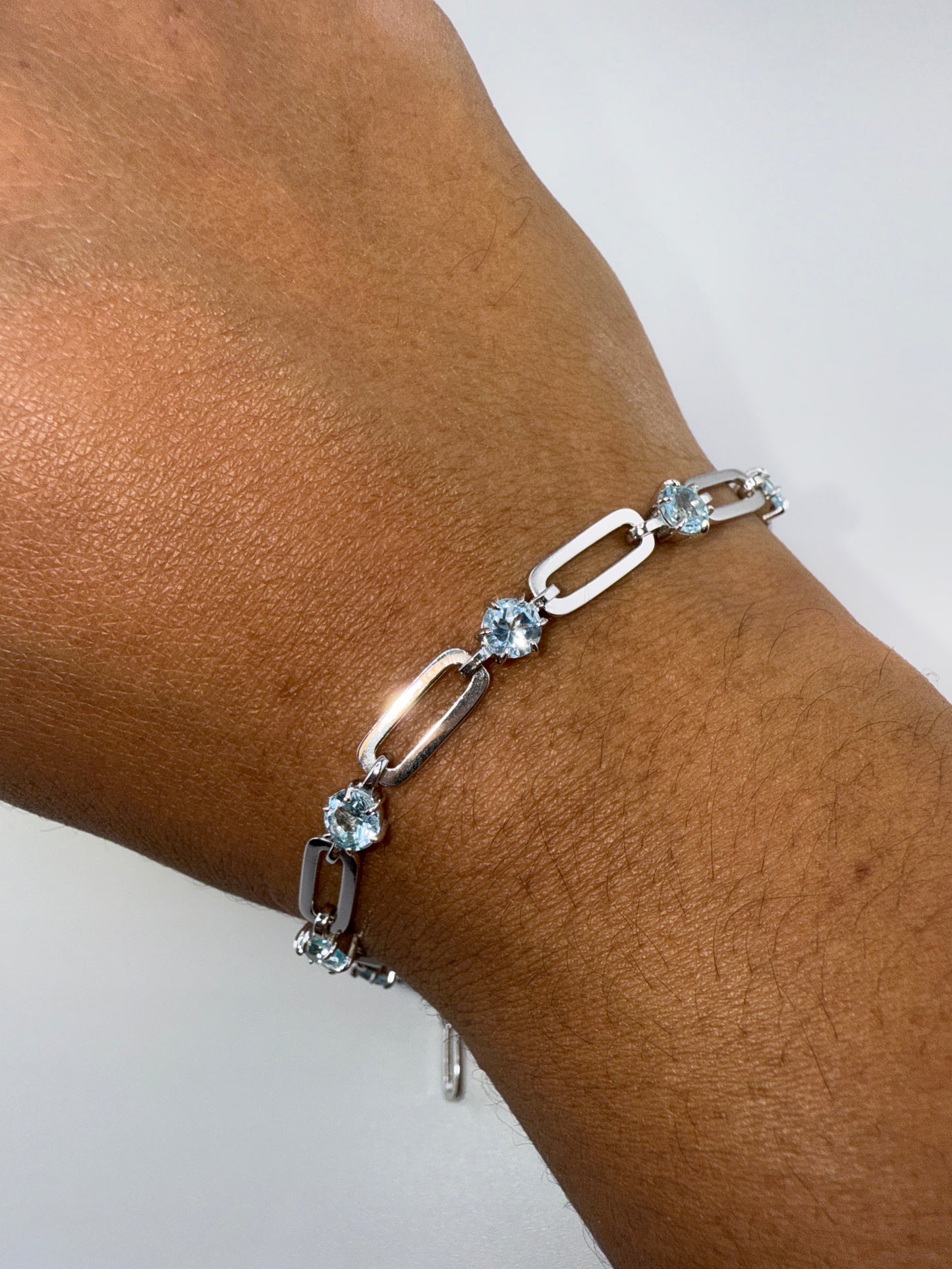 Sterling Silver Paperclip Bracelet with Blue Topaz