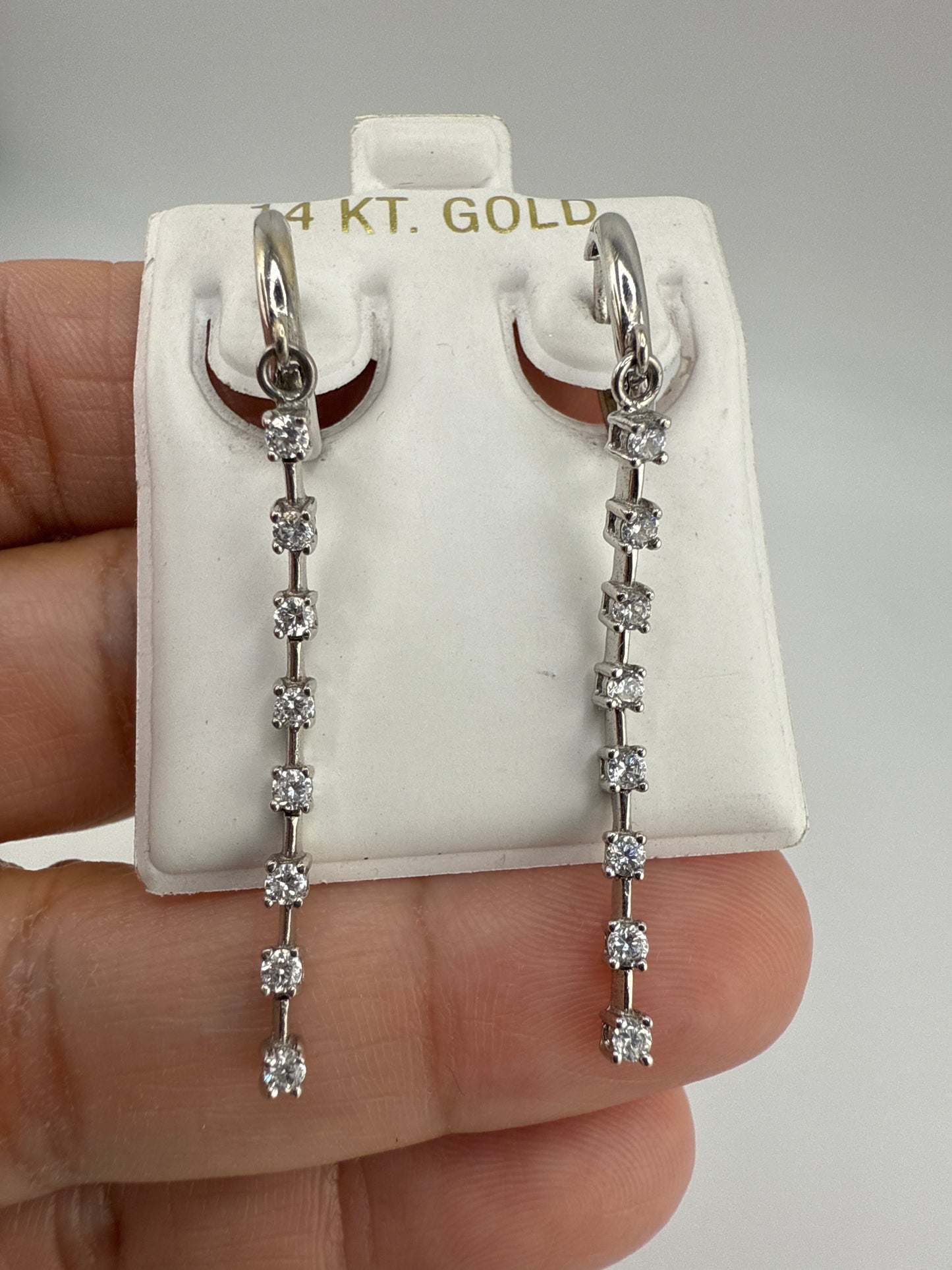 14k White Gold and Zirconia Dangle Huggie Earrings
