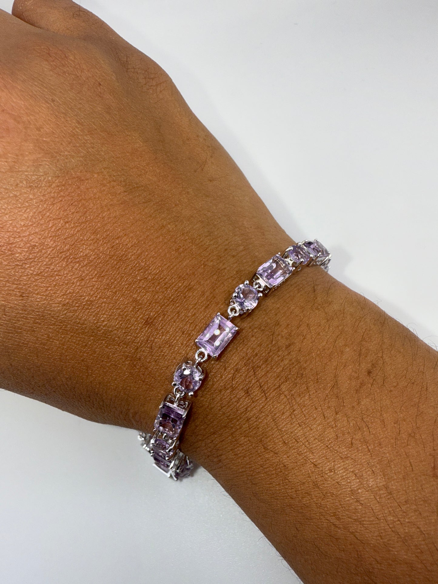 Sterling Silver, Amethyst Round & Emerald Bracelet