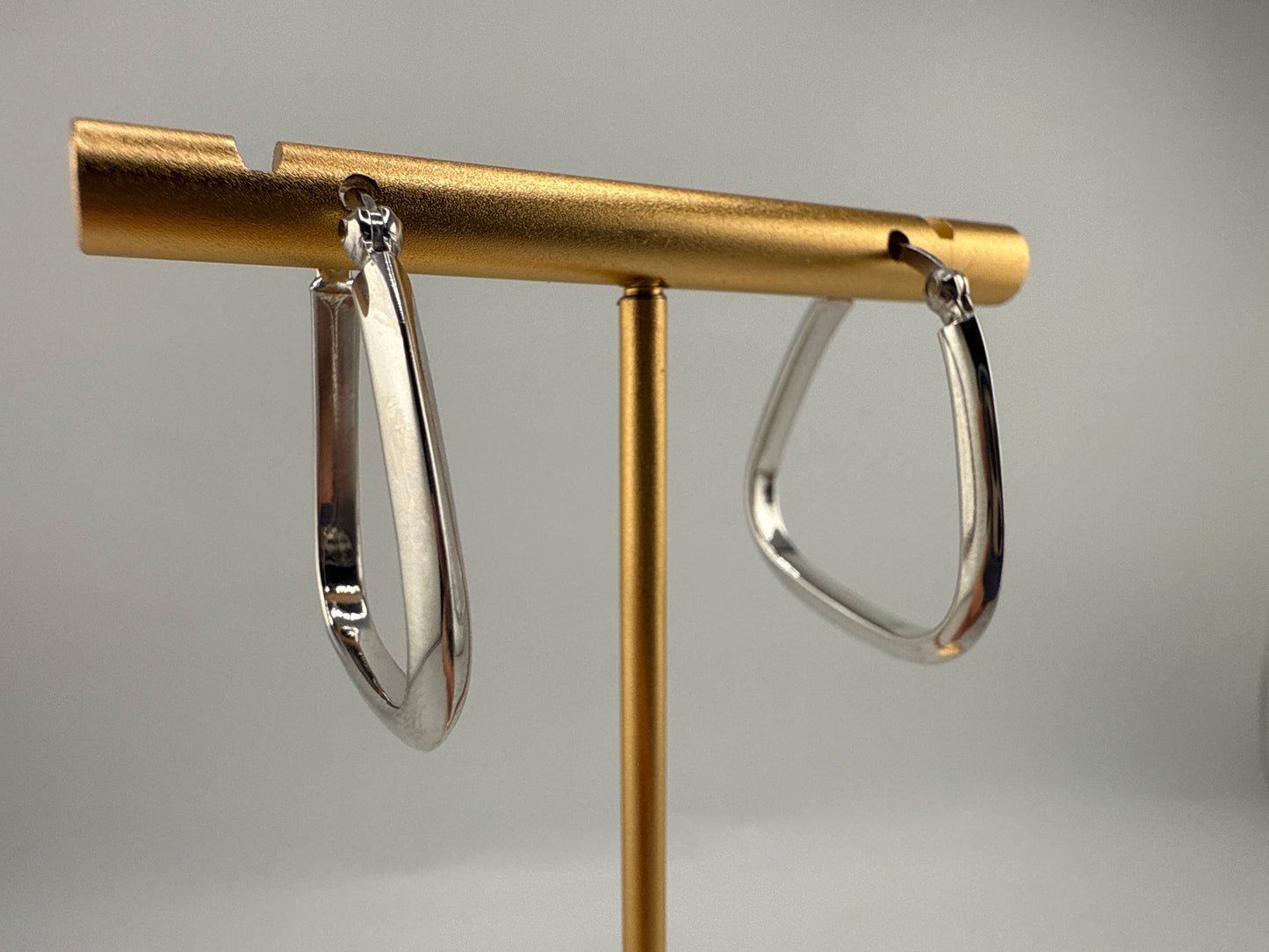 Sterling Silver Triangle-Shaped Hoop Earrings - Rhodium Plated