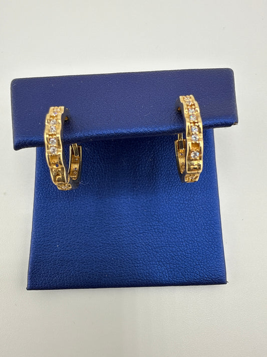14k yellow gold with zirconia and yellow gemstone huggie earrings