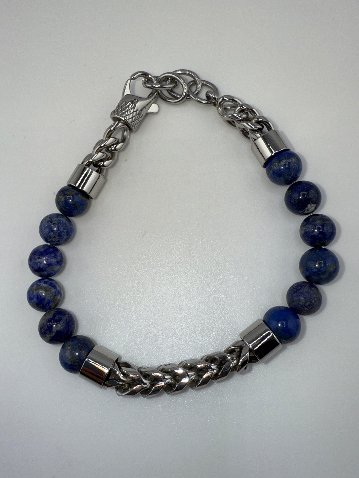 Stainless Steel 8mm Genuine Bead & Chain Bracelet - Lapis