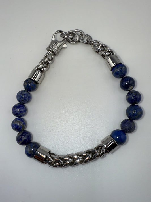 Stainless Steel 8mm Genuine Bead & Chain Bracelet - Lapis