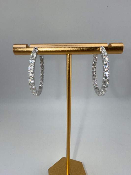 Sterling Silver, 3x30mm Inside-Outside Zirconia Hoop Earrings