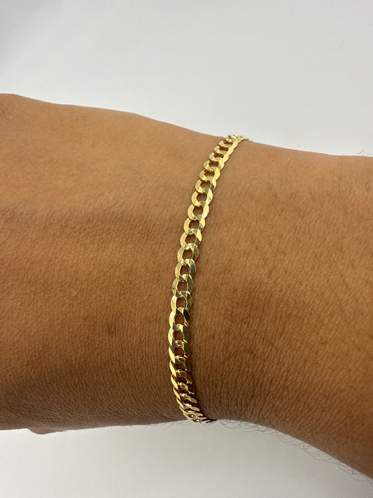 14k yellow gold flat Cuban link bracelet | 7 inches