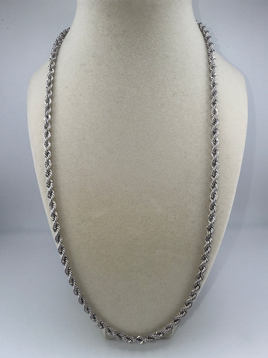 Sterling Silver 24inch 4.5mm Loose Rope Chain - Rhodium Plated