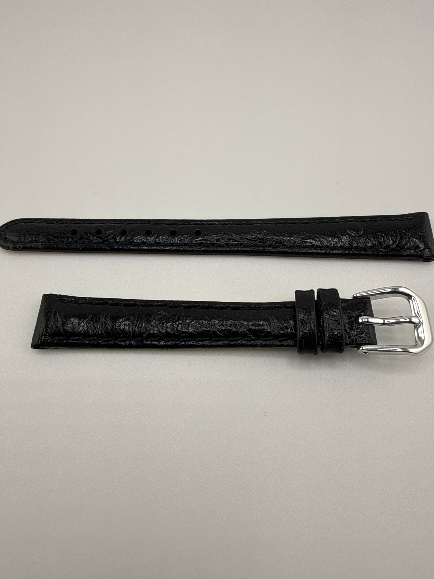 Black Ostrich Grain Leather Silver-tone Buckle