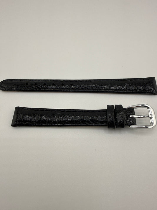 Black Ostrich Grain Leather Silver-tone Buckle
