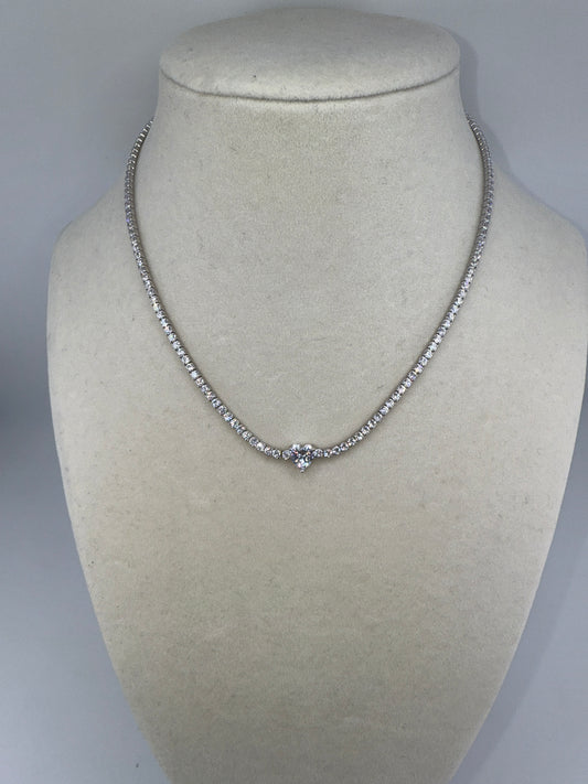 Sterling Silver Heart Tennis Necklace