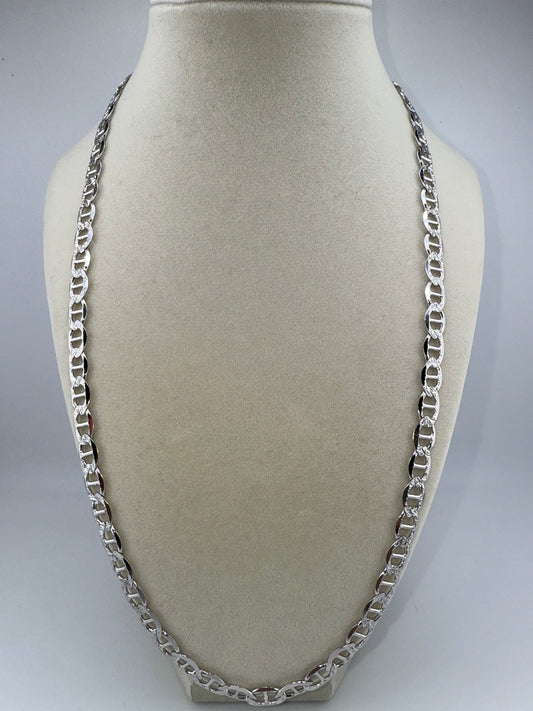 Sterling Silver 24inch 7mm Pave Marina Chain - Rhodium Plated