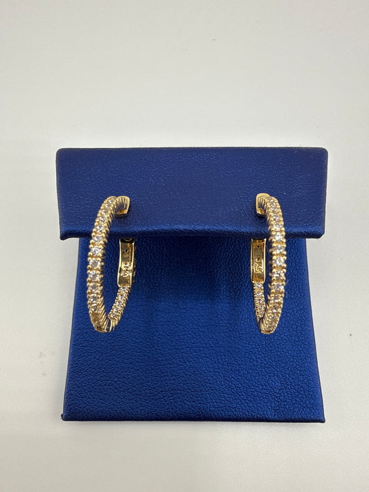 14k yellow gold and zirconia simple and brilliant hoops
