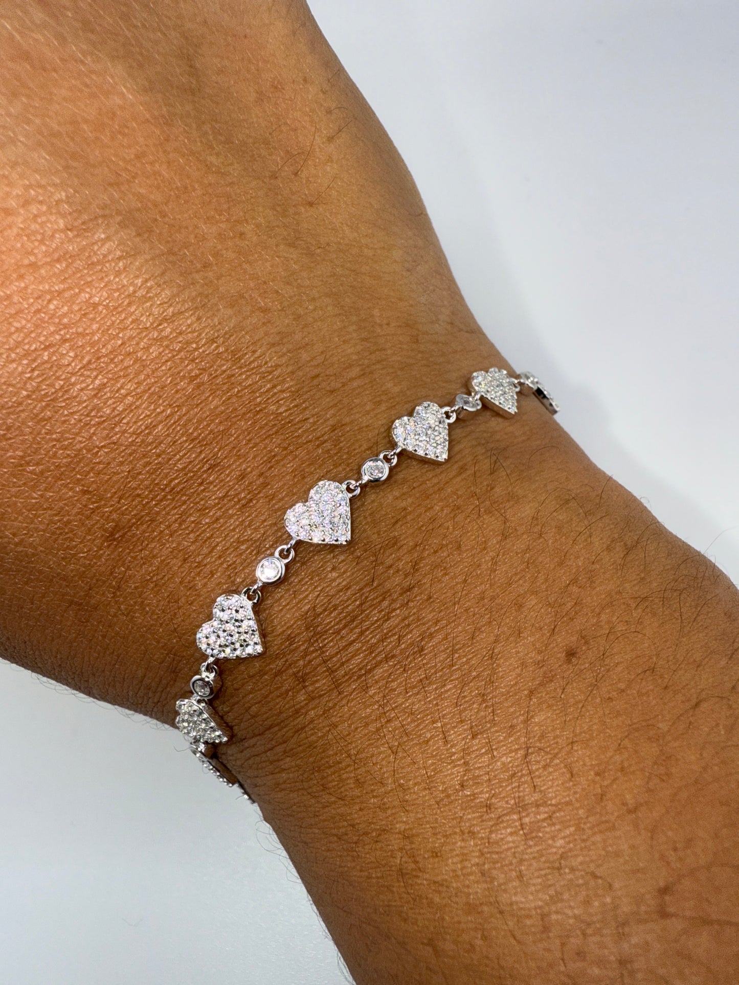 Sterling Silver Pave Zirconia Heart Bracelet