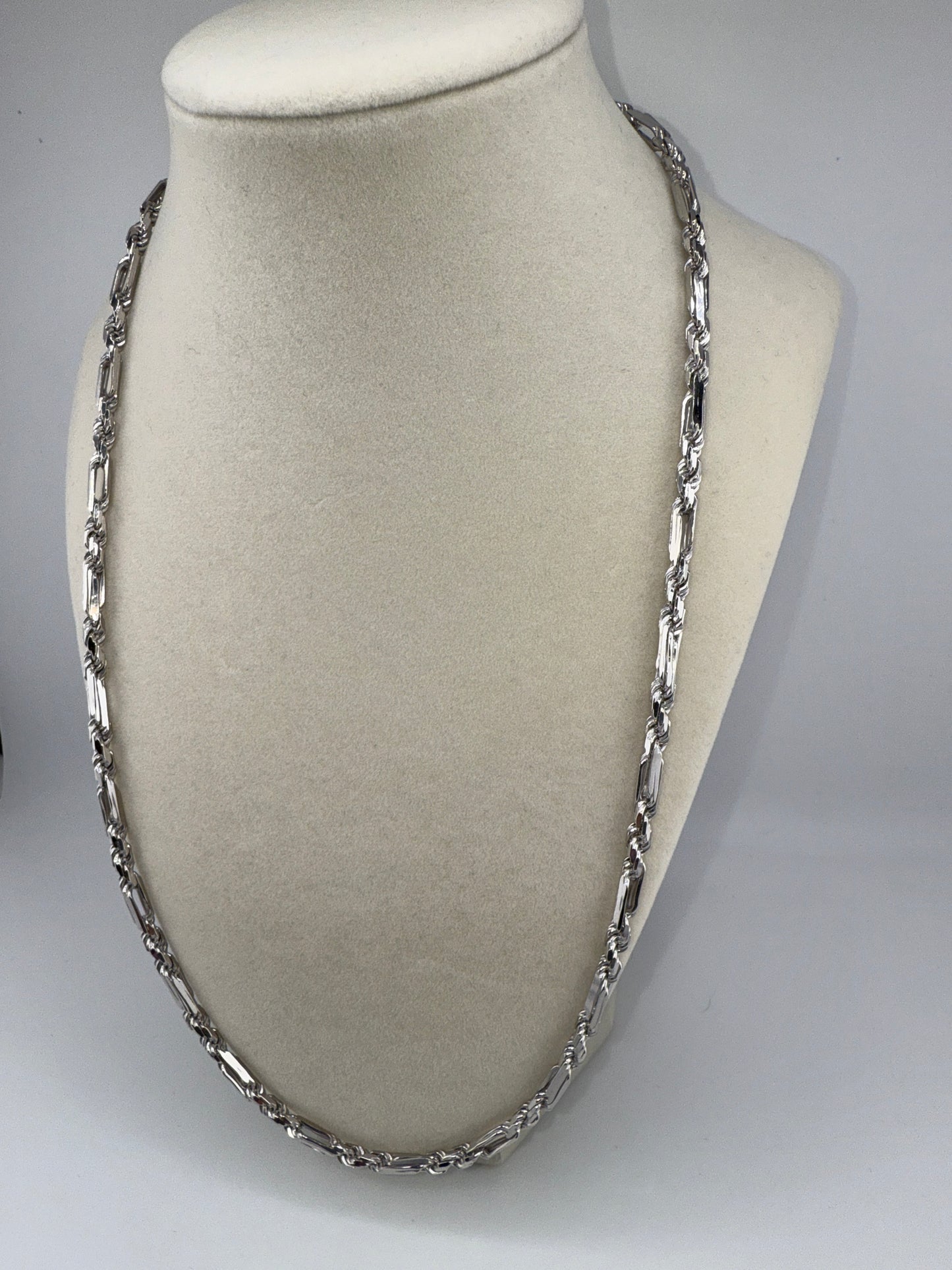 Sterling Silver 24inch 4mm Figarope Chain - Rhodium Plated