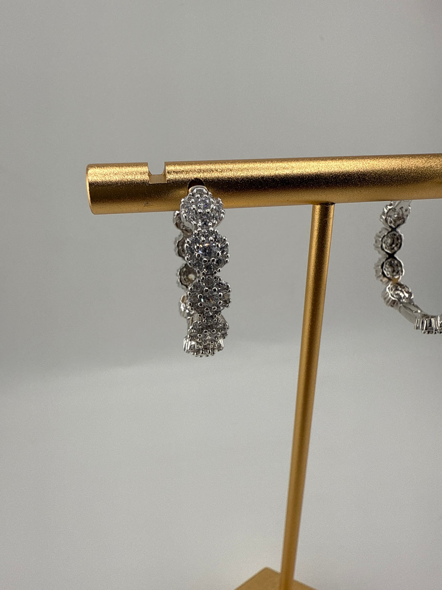 Sterling Silver, 25mm Zirconia Flower Design Hoop Earrings