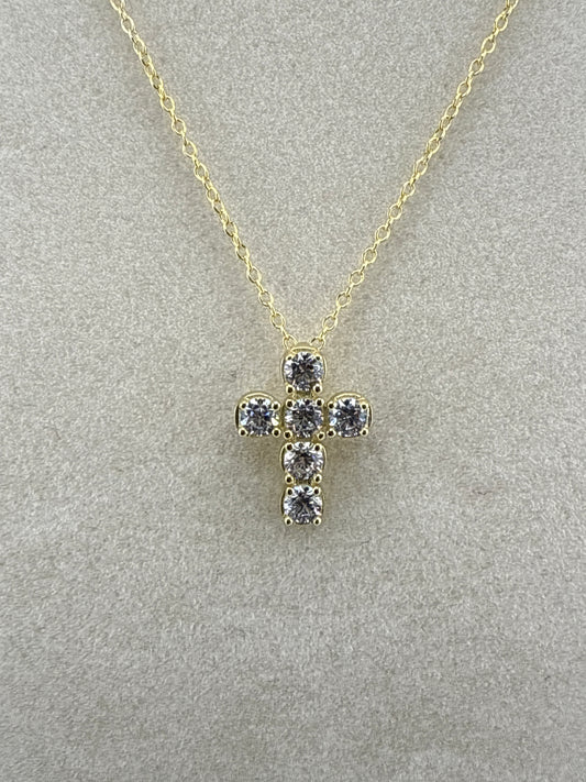 Sterling Silver Gold-tone Zirconia Cross 16 inch Necklace