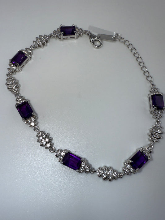 Sterling Silver, Amethyst & White Topaz Bracelet
