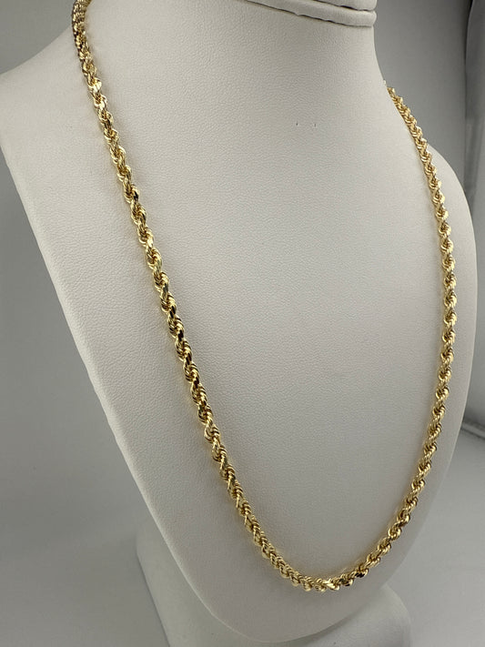 solid rope chain | diamond cut | 14k gold | 4.00 mm width | 22 inches length