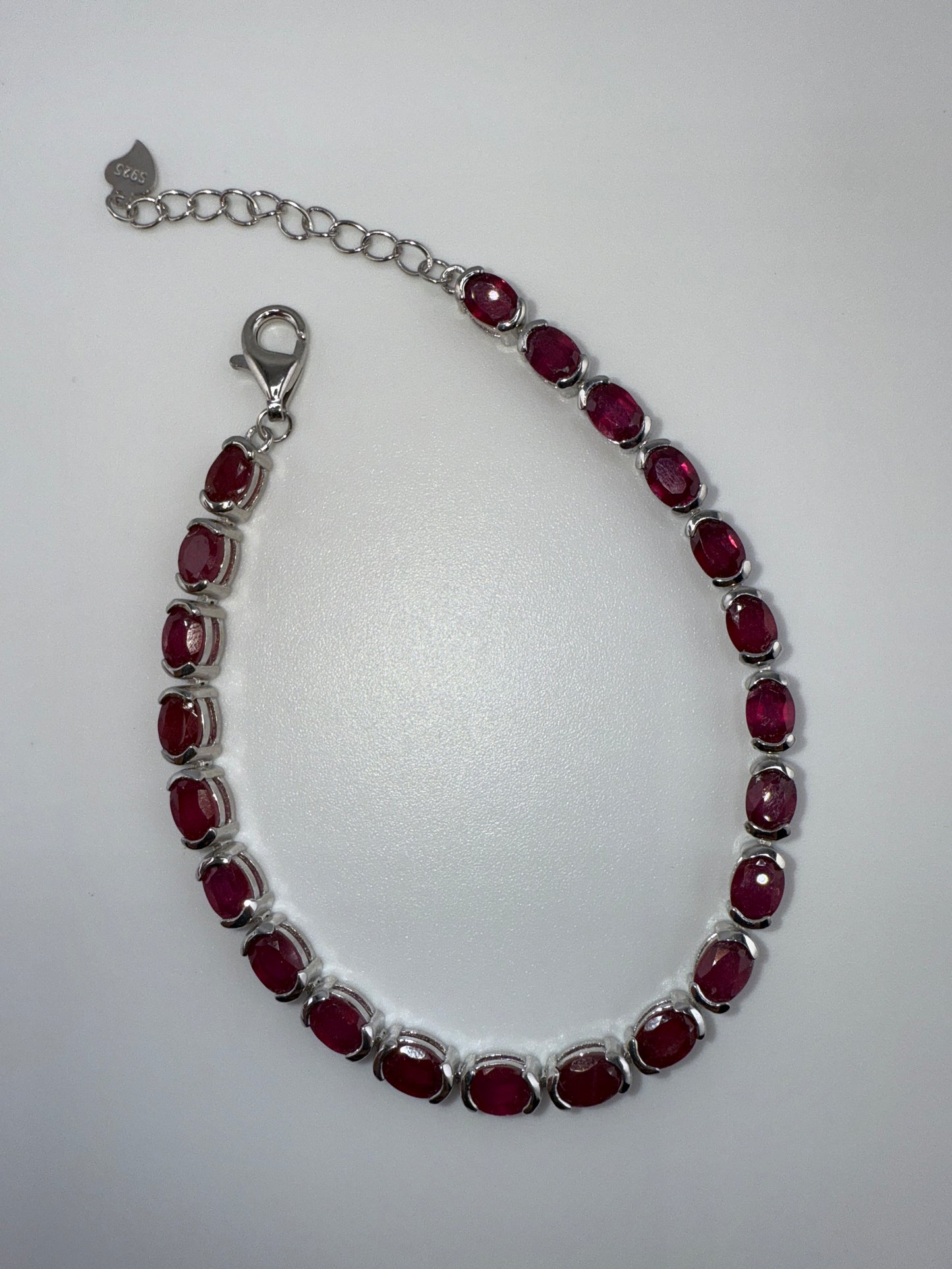 Sterling Silver Oval Bracelet with Glass Filled Ruby