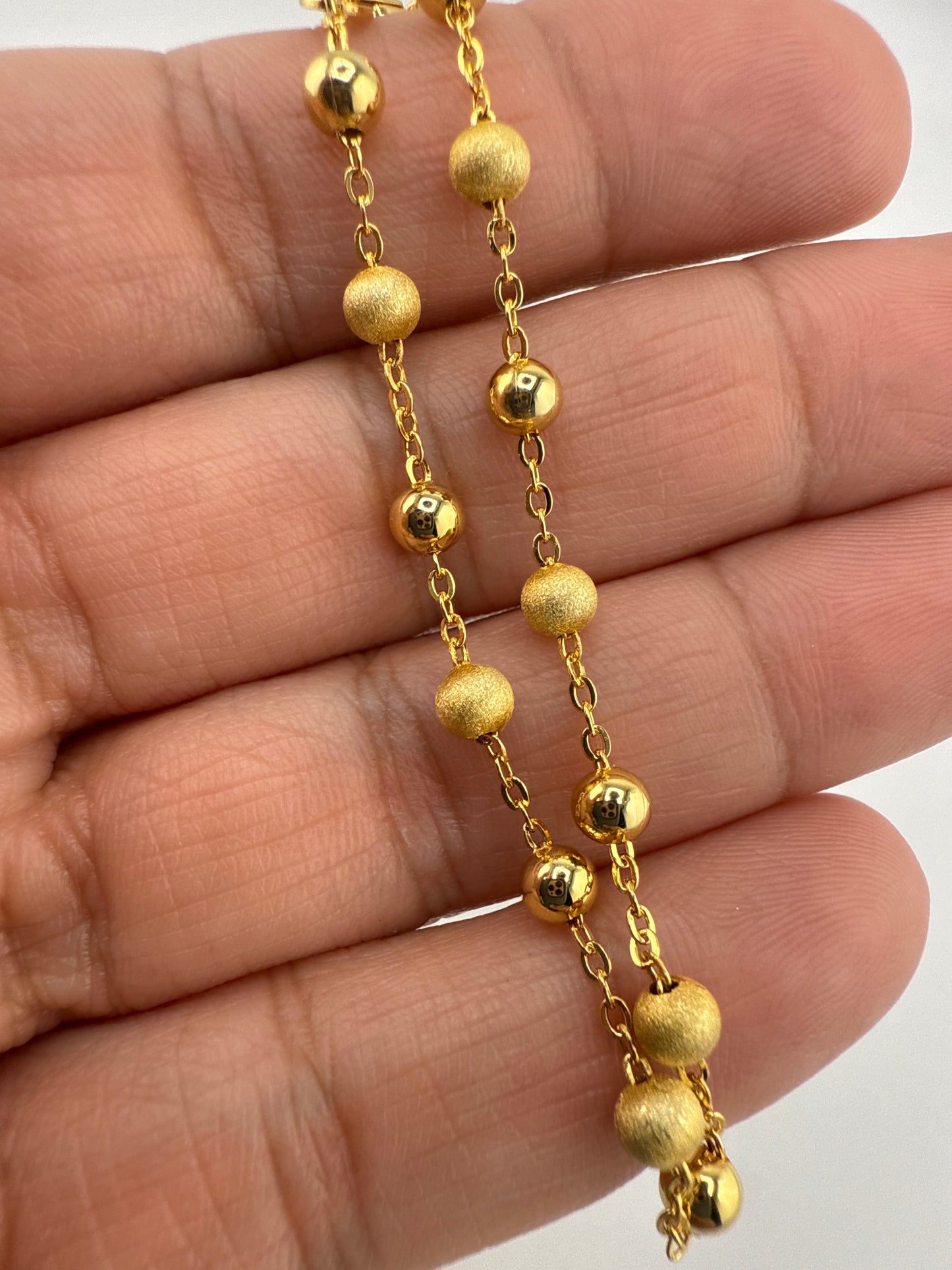 Sterling Silver Alternating Brushed & Polished Bead Bracelet - Gold Plated