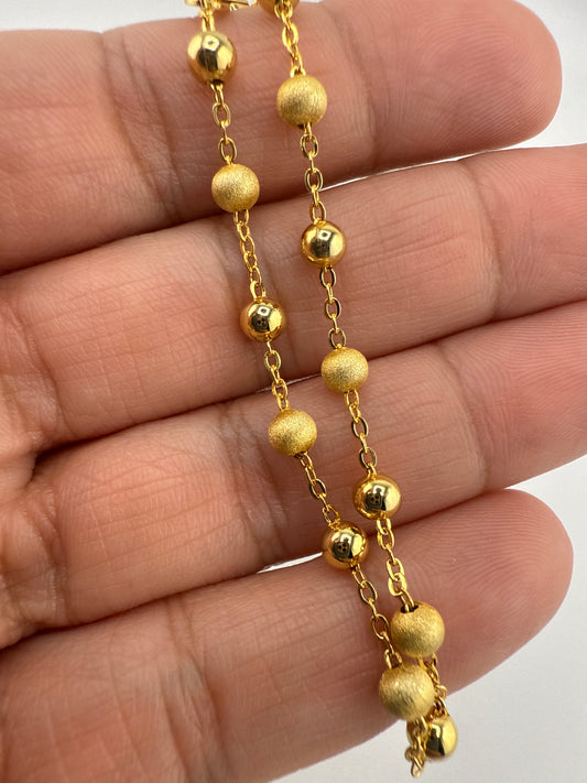 Sterling Silver Alternating Brushed & Polished Bead Bracelet - Gold Plated