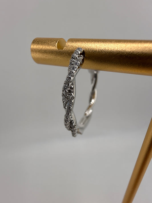 Sterling Silver Twisted Zirconia Hoop Earrings
