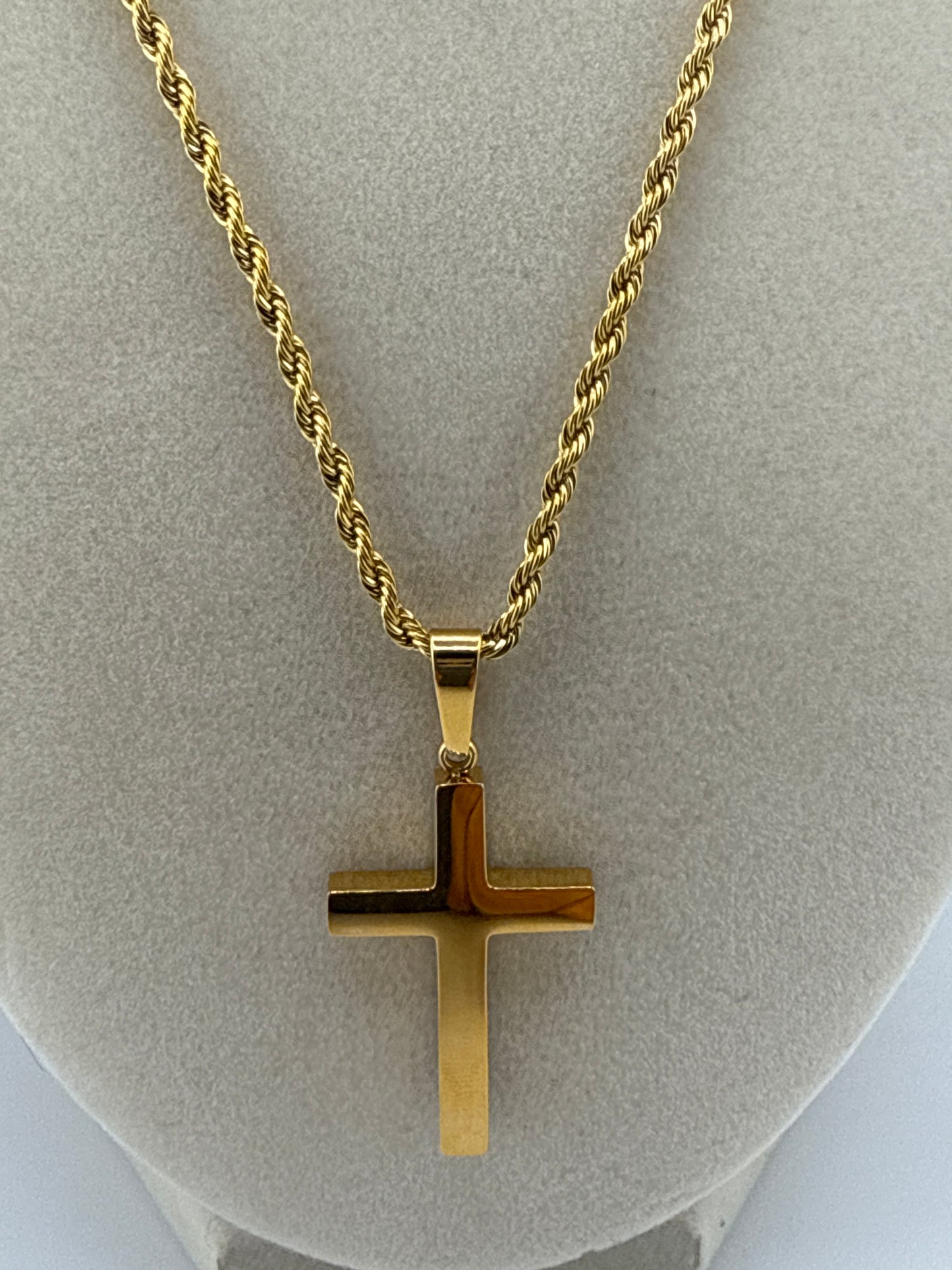 Stainless Steel Gold Plated Polished Cross Necklace
