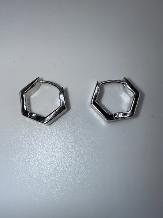 Sterling Silver, Geometric Huggie Hoop Earrings