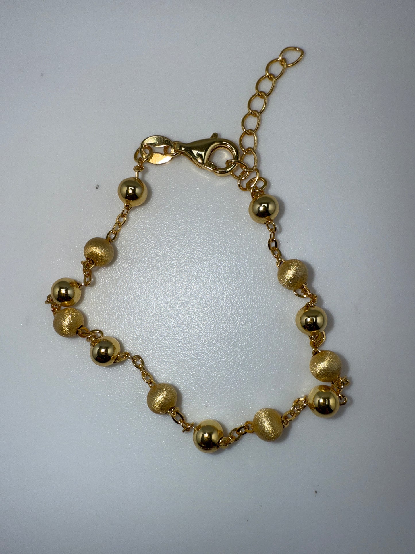 Sterling Silver Alternating Brushed & Polished Bead Bracelet - Gold Plated