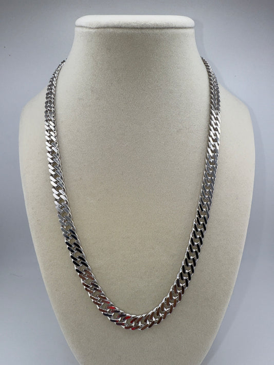 Sterling Silver 20inch 7.5mm Textured Double-Link Chain - Rhodium Plated