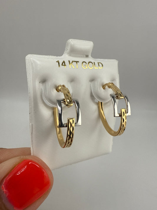 14k gold two-toned hammered huggie earrings