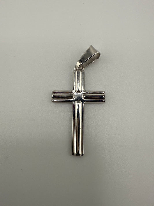 Sterling Silver Lined Cross Pendant