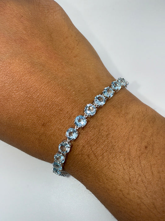 Sterling Silver, Four-Prong Blue Topaz Bracelet