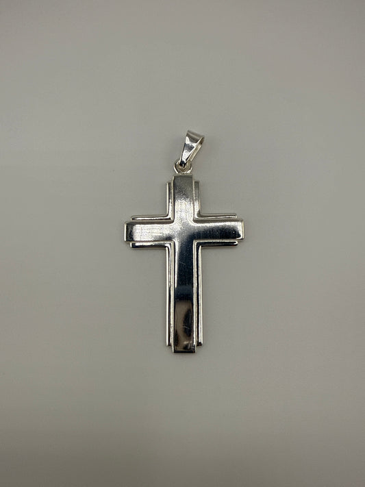 Sterling Silver Polished with Edge Lines Large Latin Cross