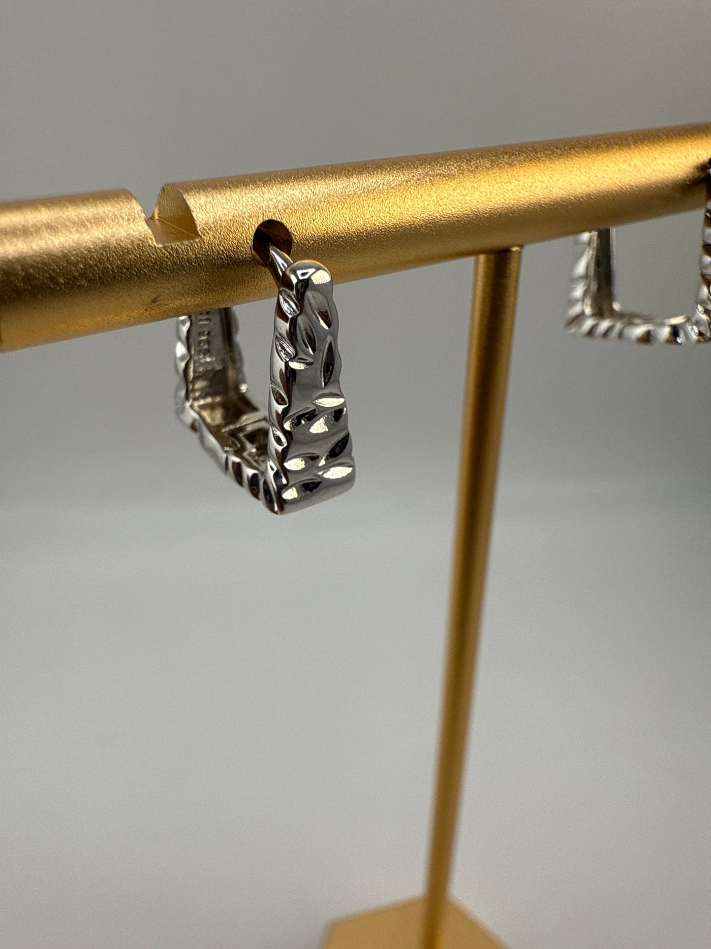 Sterling Silver Textured Square Hoop Earrings